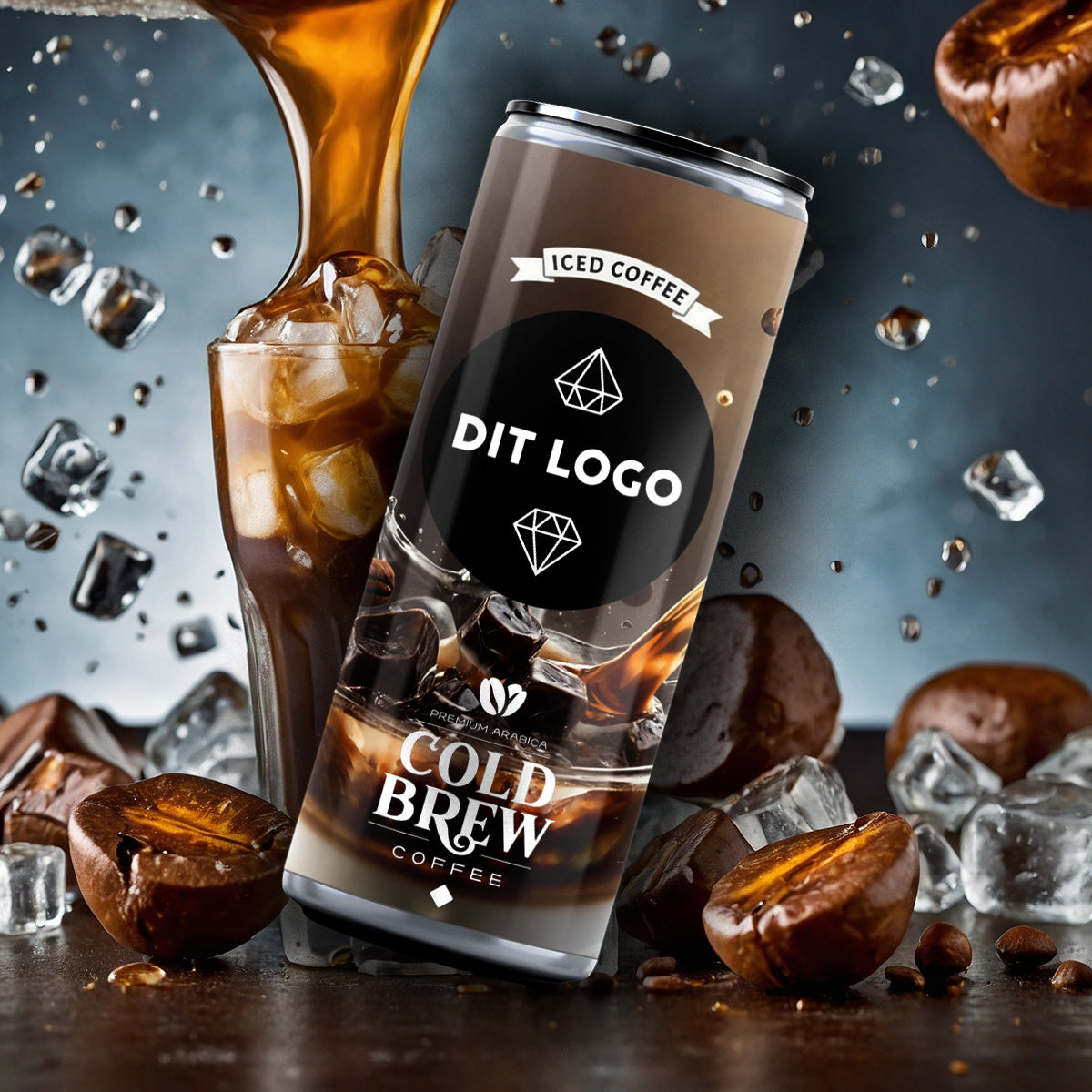 Få dit logo på iskaffe til branding. Iced Coffee med logo er meget populært.