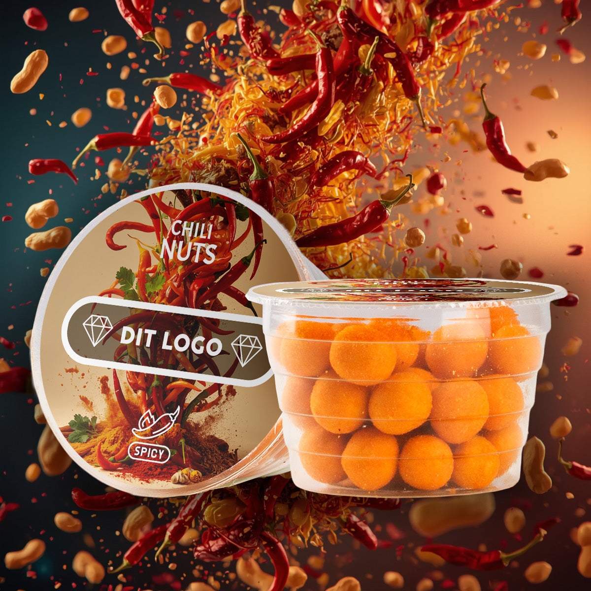 Snack bægre med logo - stærk branding med chilinødder i logo bægre